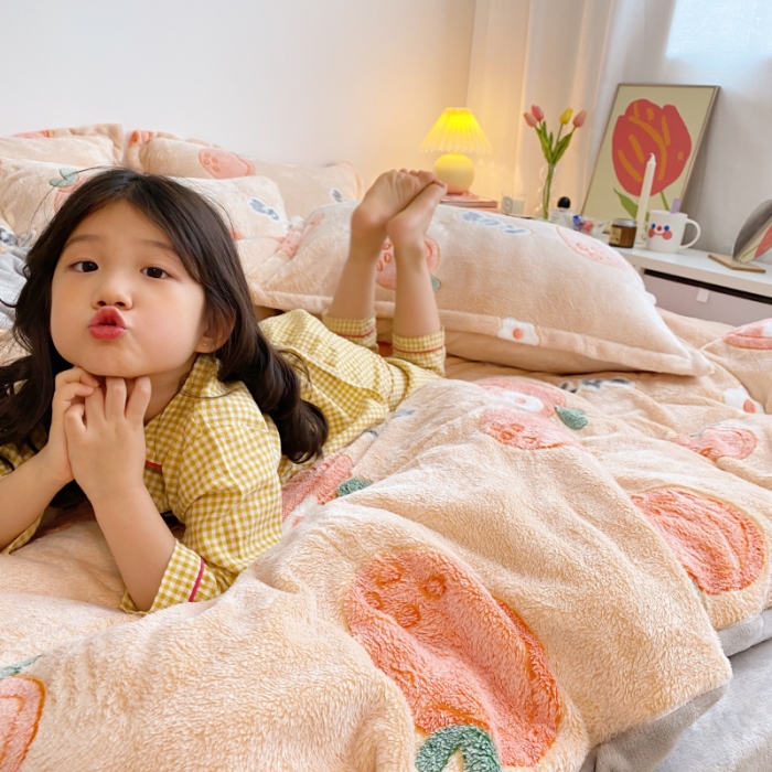 91家纺网 家纺一手货源 找家纺 川悦生活 2020新款雪花绒四件套 日系橘