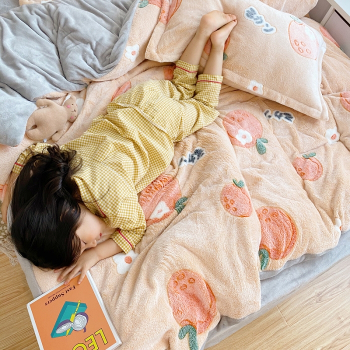 91家纺网 家纺一手货源 找家纺 川悦生活 2020新款雪花绒四件套 日系橘