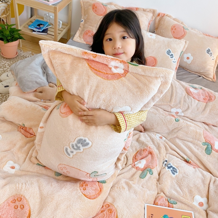 91家纺网 家纺一手货源 找家纺 川悦生活 2020新款雪花绒四件套 日系橘