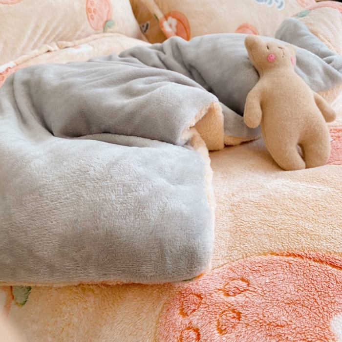 91家纺网 家纺一手货源 找家纺 川悦生活 2020新款雪花绒四件套 日系橘