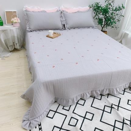 91家纺网 家纺一手货源 找家纺 漫调 2022新款ins风韩版床盖三件套 樱桃灰