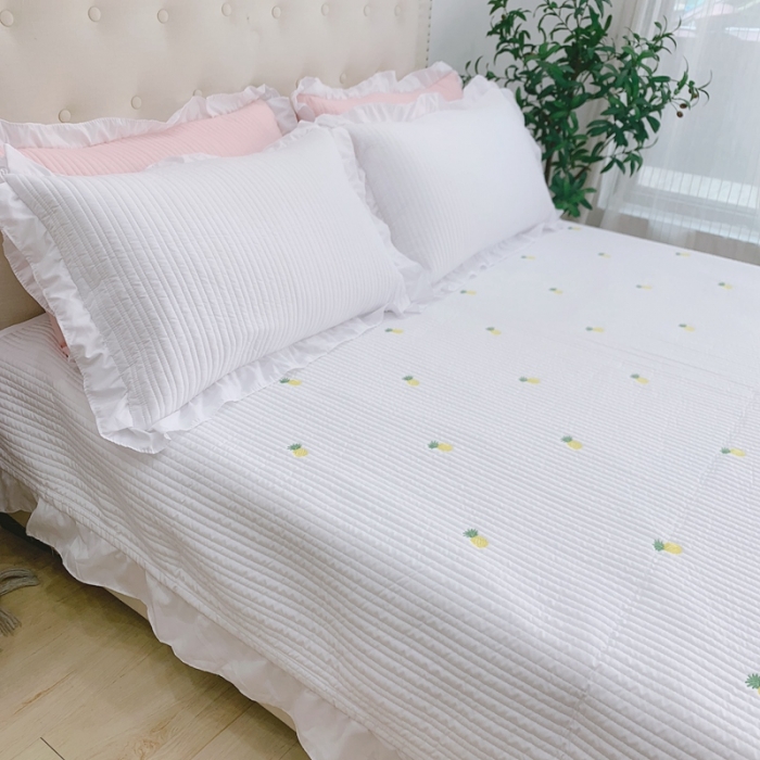 91家纺网 家纺一手货源 找家纺 漫调 2022新款ins风韩版床盖三件套 菠萝