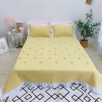 漫调 2022新款ins风韩版床盖三件套 萌兔子姜黄