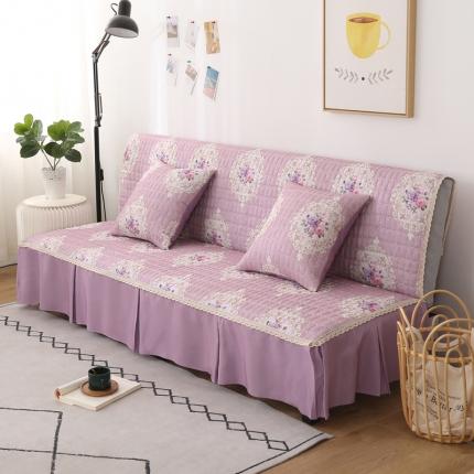 丽朝国际 新款印花款双拼款沙发床罩沙发套沙发垫 唯美浅紫
