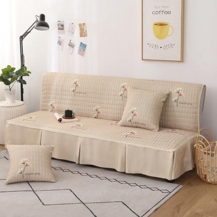 丽朝国际 新款印花款双拼款沙发床罩沙发套沙发垫 银杏叶浅咖
