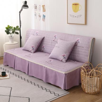 丽朝国际 新款印花款双拼款沙发床罩沙发套沙发垫 银杏叶浅紫