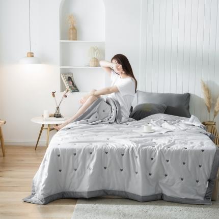91家纺网 家纺一手货源 找家纺 被靠被 2021新款心晴天丝夏被 心晴-浅灰