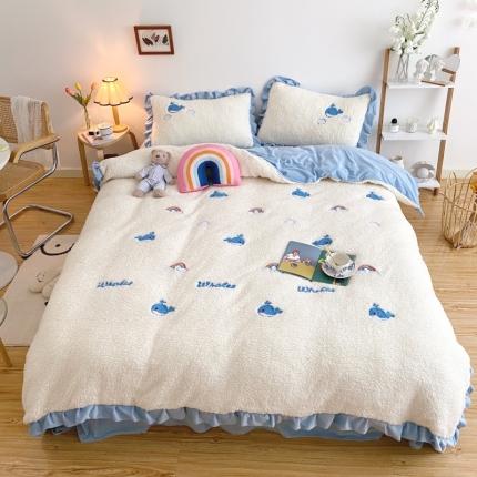 91家纺网 家纺一手货源 找家纺 川悦生活 2020新款羊羔绒毛巾绣四件套 云朵小鱼