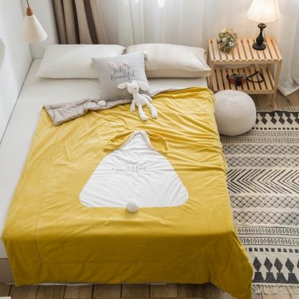 91家纺网 家纺一手货源 找家纺 被靠被 2021新款萌兔多功能盖毯 亮黄