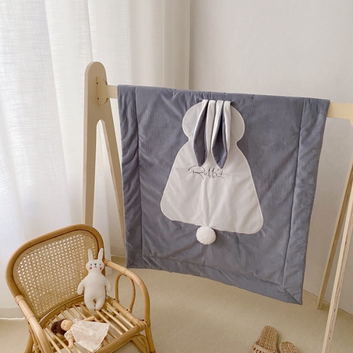 91家纺网 家纺一手货源 找家纺 被靠被 2021新款萌兔多功能盖毯 儿童蓝灰