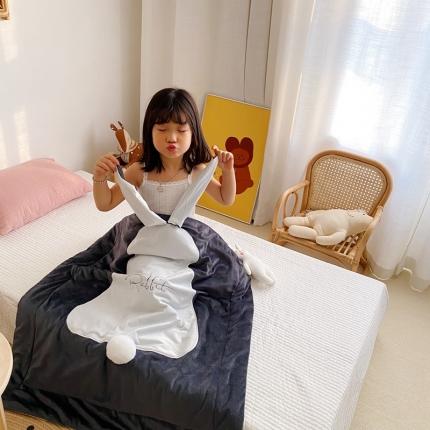 被靠被 2021新款萌兔多功能盖毯 儿童深灰