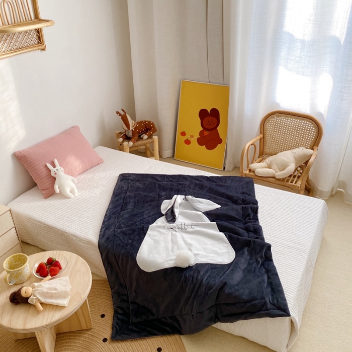 91家纺网 家纺一手货源 找家纺 被靠被 2021新款萌兔多功能盖毯 儿童深灰