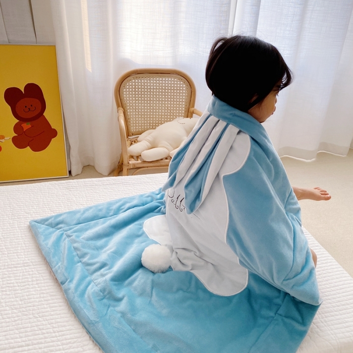 91家纺网 家纺一手货源 找家纺 被靠被 2021新款萌兔多功能盖毯 儿童天蓝