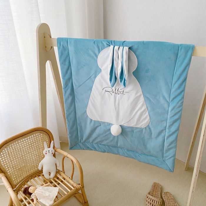 91家纺网 家纺一手货源 找家纺 被靠被 2021新款萌兔多功能盖毯 儿童天蓝