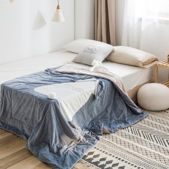 91家纺网 家纺一手货源 找家纺 被靠被 2021新款萌兔多功能盖毯 蓝灰