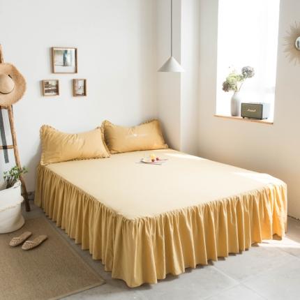 91家纺网 家纺一手货源 找家纺 六巷胡同 2020新款纯色全棉水洗棉单品床裙 涟漪黄