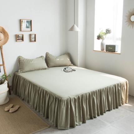 91家纺网 家纺一手货源 找家纺 六巷胡同 2020新款纯色全棉水洗棉单品床裙 山岚绿