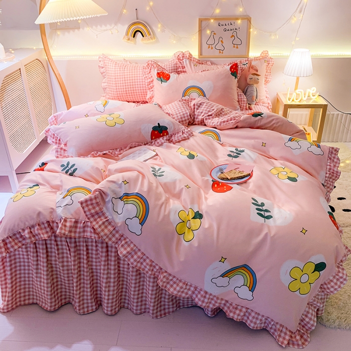 91家纺网 家纺一手货源 找家纺 梦之岛 2020新款加厚磨毛四件套 草莓乐园