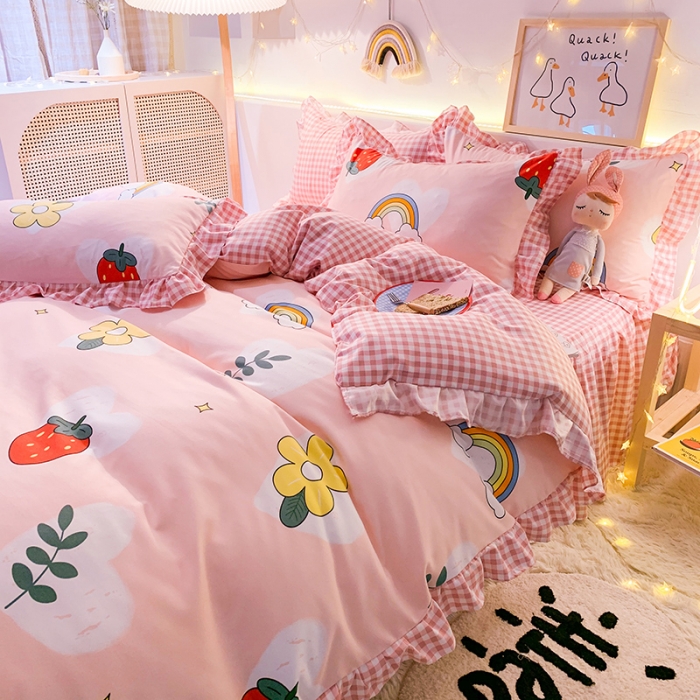 91家纺网 家纺一手货源 找家纺 梦之岛 2020新款加厚磨毛四件套 草莓乐园