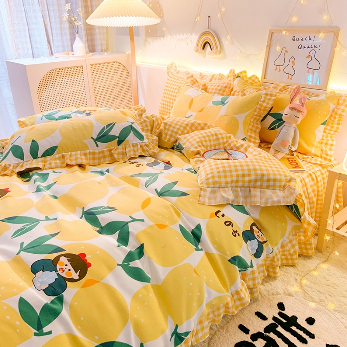 91家纺网 家纺一手货源 找家纺 梦之岛 2020新款加厚磨毛四件套 柠檬女孩