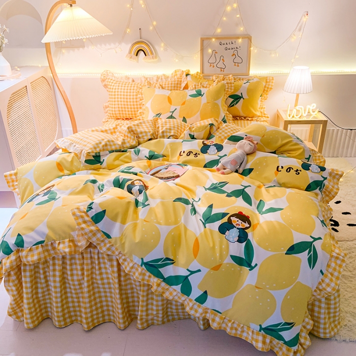 91家纺网 家纺一手货源 找家纺 梦之岛 2020新款加厚磨毛四件套 柠檬女孩