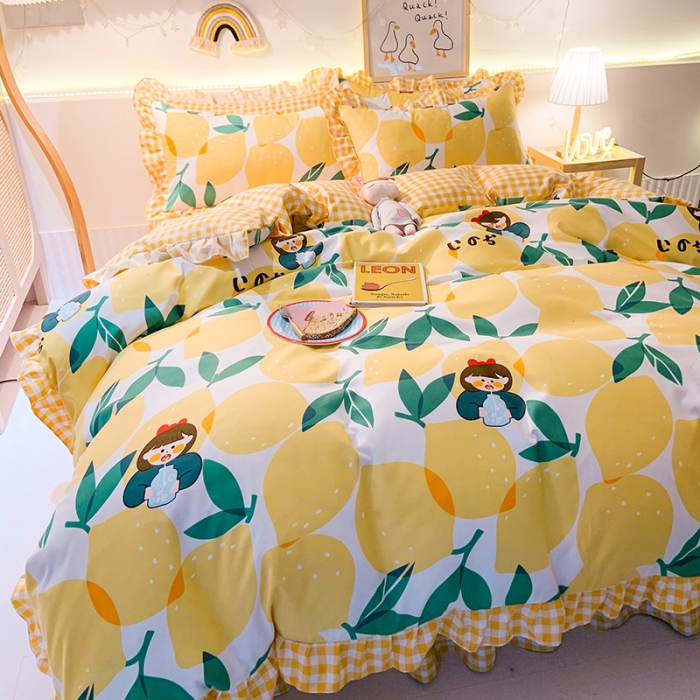 91家纺网 家纺一手货源 找家纺 梦之岛 2020新款加厚磨毛四件套 柠檬女孩