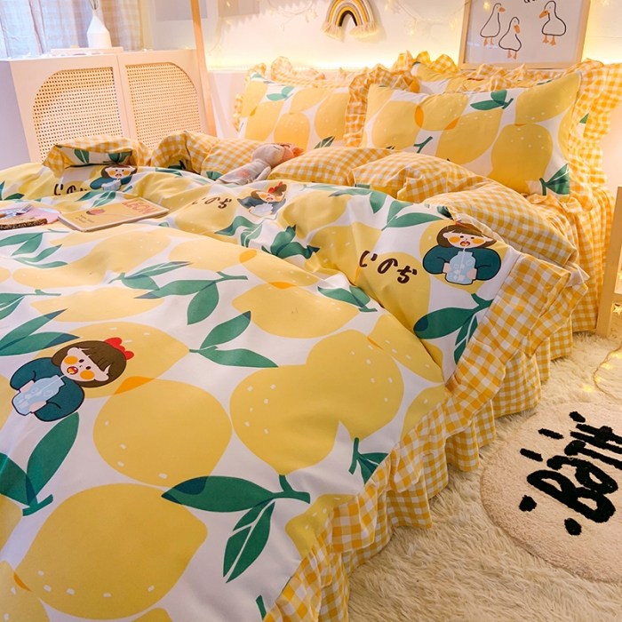 91家纺网 家纺一手货源 找家纺 梦之岛 2020新款加厚磨毛四件套 柠檬女孩