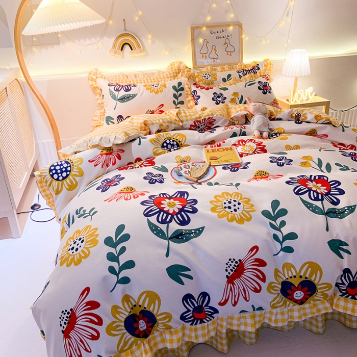 91家纺网 家纺一手货源 找家纺 梦之岛 2020新款加厚磨毛四件套 太阳花-黄