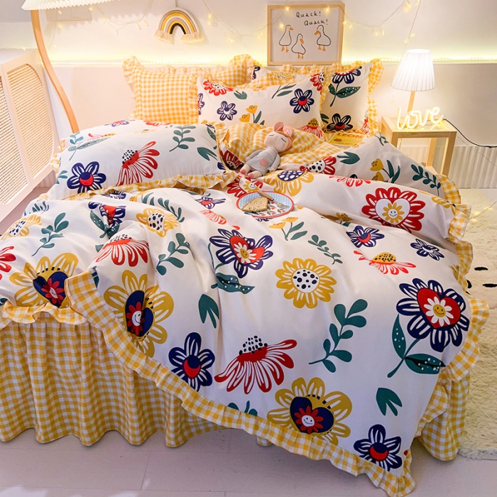 91家纺网 家纺一手货源 找家纺 梦之岛 2020新款加厚磨毛四件套 太阳花-黄