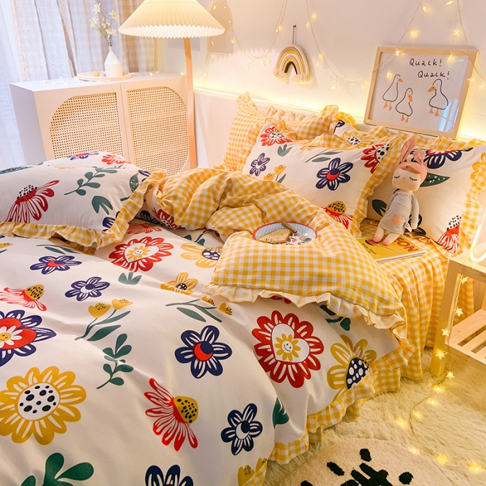 91家纺网 家纺一手货源 找家纺 梦之岛 2020新款加厚磨毛四件套 太阳花-黄