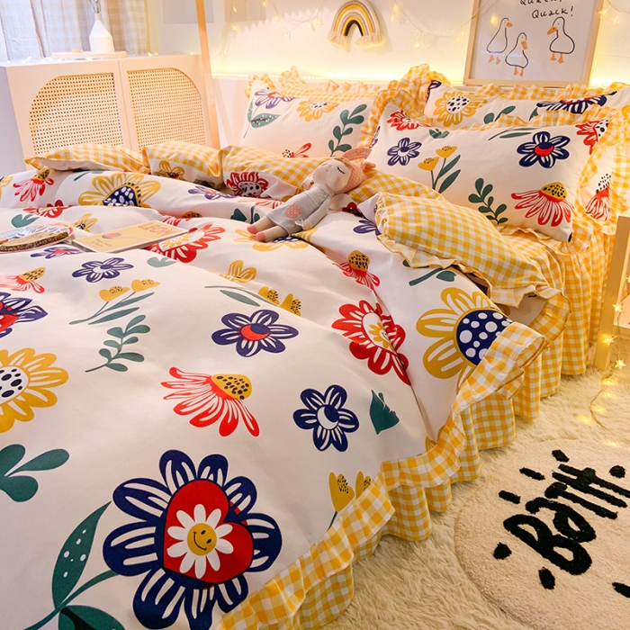 91家纺网 家纺一手货源 找家纺 梦之岛 2020新款加厚磨毛四件套 太阳花-黄