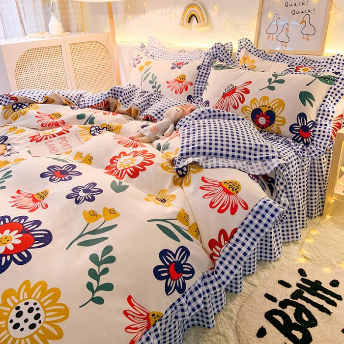 91家纺网 家纺一手货源 找家纺 梦之岛 2020新款加厚磨毛四件套 太阳花-蓝