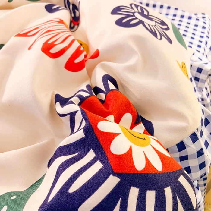 91家纺网 家纺一手货源 找家纺 梦之岛 2020新款加厚磨毛四件套 太阳花-蓝