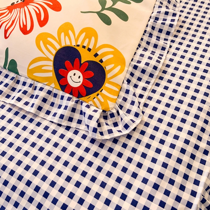 91家纺网 家纺一手货源 找家纺 梦之岛 2020新款加厚磨毛四件套 太阳花-蓝