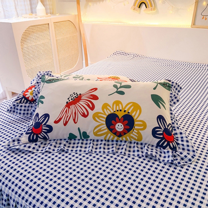 91家纺网 家纺一手货源 找家纺 梦之岛 2020新款加厚磨毛四件套 太阳花-蓝