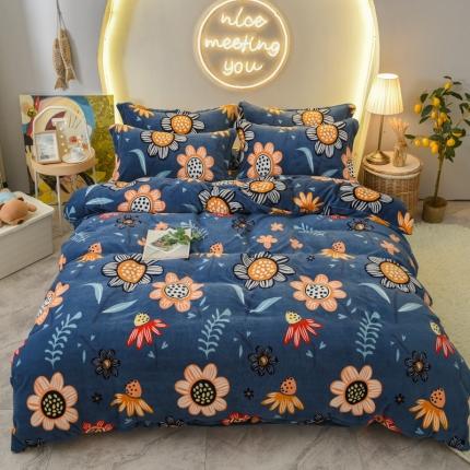 91家纺网 家纺一手货源 找家纺 仟网汇2020牛奶绒水晶绒魔法绒法莱绒金貂绒四件套艳丽夺目蓝