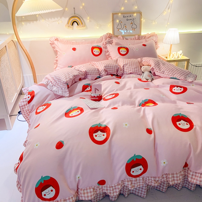 91家纺网 家纺一手货源 找家纺 梦之岛 2020新款加厚磨毛四件套 甜心草莓