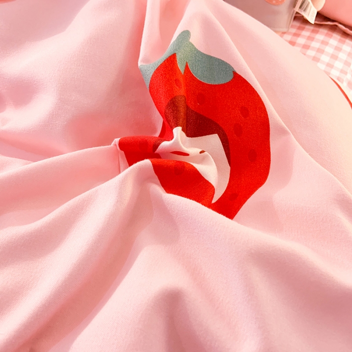 91家纺网 家纺一手货源 找家纺 梦之岛 2020新款加厚磨毛四件套 甜心草莓