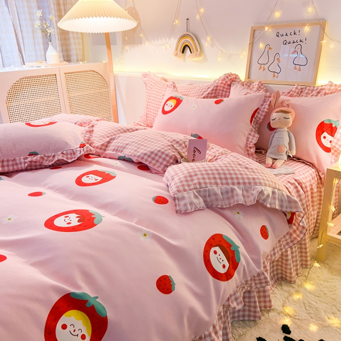 91家纺网 家纺一手货源 找家纺 梦之岛 2020新款加厚磨毛四件套 甜心草莓