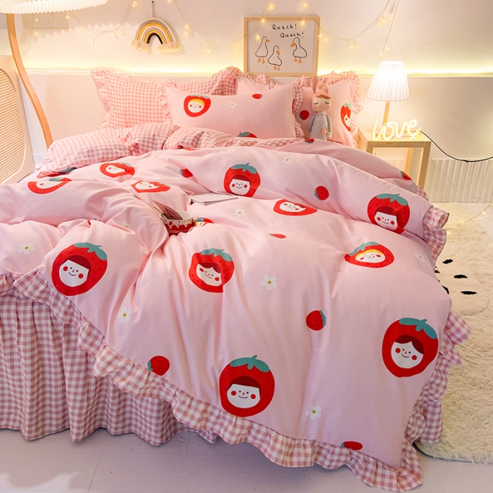 91家纺网 家纺一手货源 找家纺 梦之岛 2020新款加厚磨毛四件套 甜心草莓