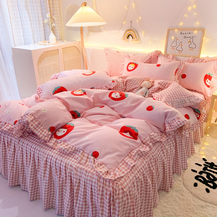 91家纺网 家纺一手货源 找家纺 梦之岛 2020新款加厚磨毛四件套 甜心草莓