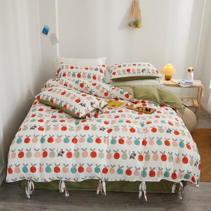 91家纺网 家纺一手货源 找家纺 眠屿 2020新款针织棉四件套 萌趣-橘粉