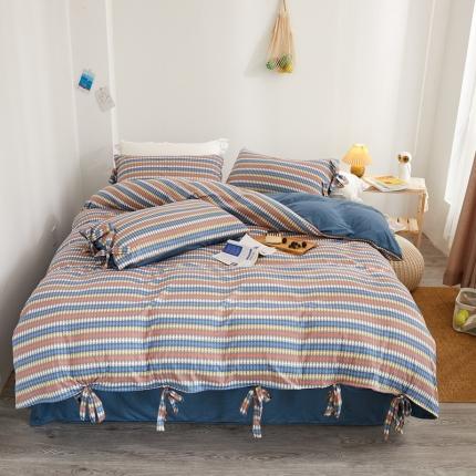 91家纺网 家纺一手货源 找家纺 眠屿 2020新款针织棉四件套 欧诺-蓝咖