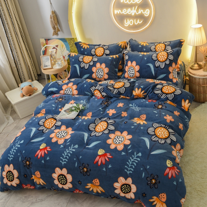 91家纺网 家纺一手货源 找家纺 仟网汇2020牛奶绒水晶绒魔法绒法莱绒金貂绒四件套艳丽夺目蓝