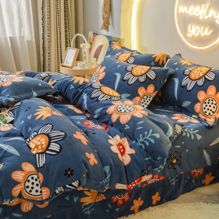 91家纺网 家纺一手货源 找家纺 仟网汇2020牛奶绒水晶绒魔法绒法莱绒金貂绒四件套艳丽夺目蓝