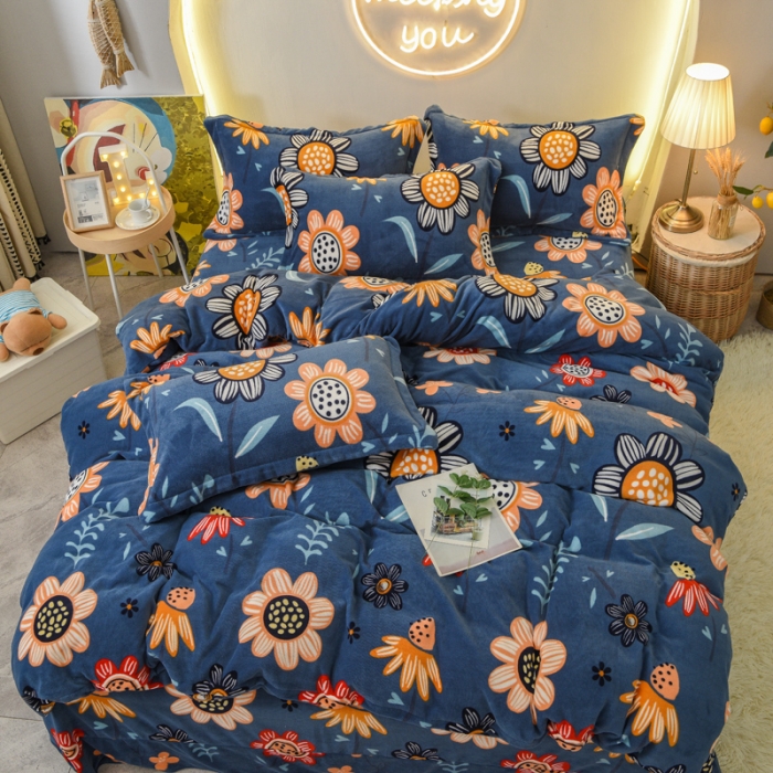 91家纺网 家纺一手货源 找家纺 仟网汇2020牛奶绒水晶绒魔法绒法莱绒金貂绒四件套艳丽夺目蓝