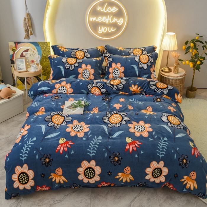 91家纺网 家纺一手货源 找家纺 仟网汇2020牛奶绒水晶绒魔法绒法莱绒金貂绒四件套艳丽夺目蓝