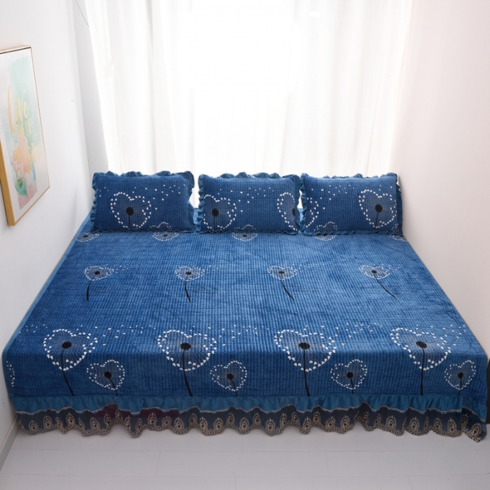 91家纺网 家纺一手货源 找家纺 雨洋家纺 2025新款炕垫水晶绒床盖大炕盖 爱心花-蓝