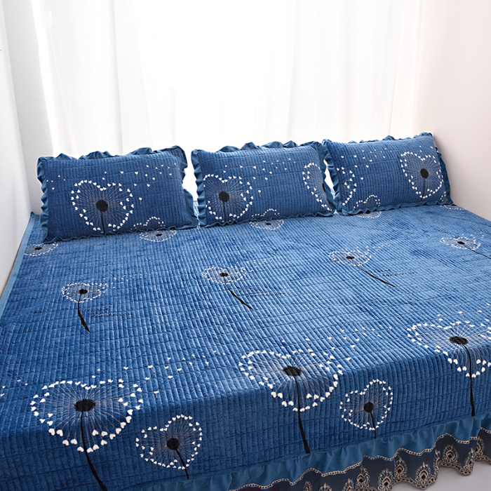 91家纺网 家纺一手货源 找家纺 雨洋家纺 2025新款炕垫水晶绒床盖大炕盖 爱心花-蓝