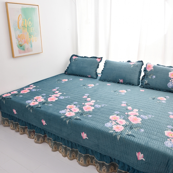 91家纺网 家纺一手货源 找家纺 雨洋家纺 2025新款炕垫水晶绒床盖大炕盖 百花齐放